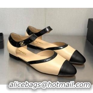 Stylish Chanel Lambskin Flat Shoes Beige 0704100