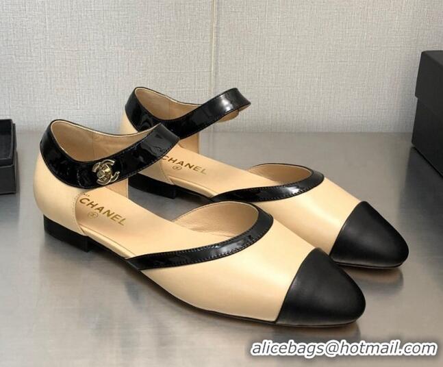 Stylish Chanel Lambskin Flat Shoes Beige 0704100