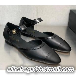 Stylish Chanel Lambskin Flat Shoes Black 0704101