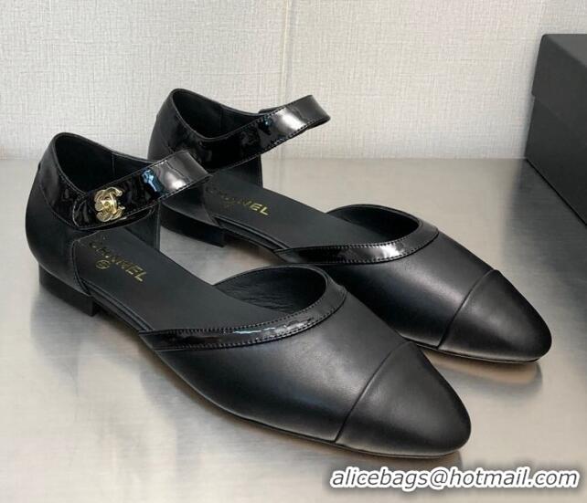 Stylish Chanel Lambskin Flat Shoes Black 0704101