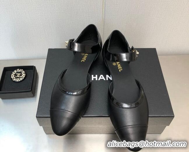 Stylish Chanel Lambskin Flat Shoes Black 0704101