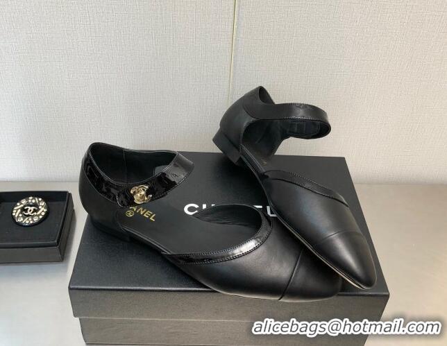 Stylish Chanel Lambskin Flat Shoes Black 0704101