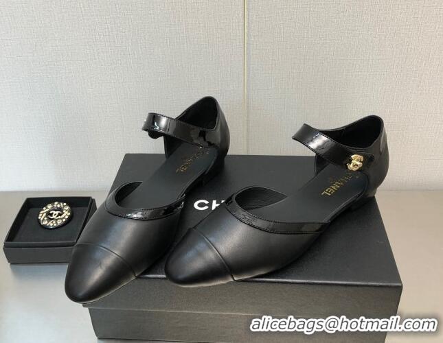 Stylish Chanel Lambskin Flat Shoes Black 0704101