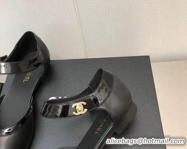 Stylish Chanel Lambskin Flat Shoes Black 0704101