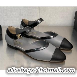 Classic Chanel Lambskin Flat Shoes Gray 0704103