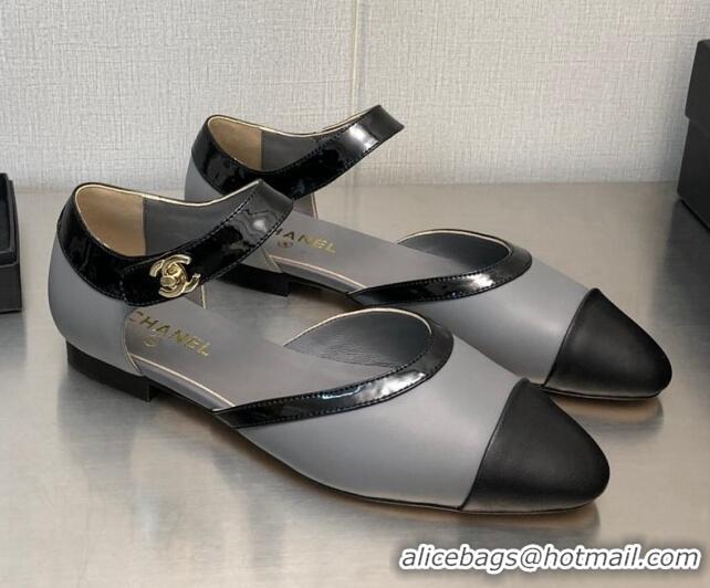 Classic Chanel Lambskin Flat Shoes Gray 0704103