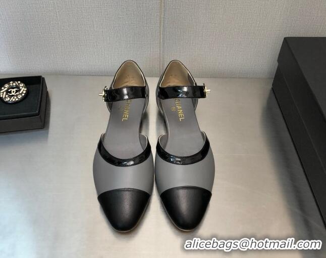 Classic Chanel Lambskin Flat Shoes Gray 0704103