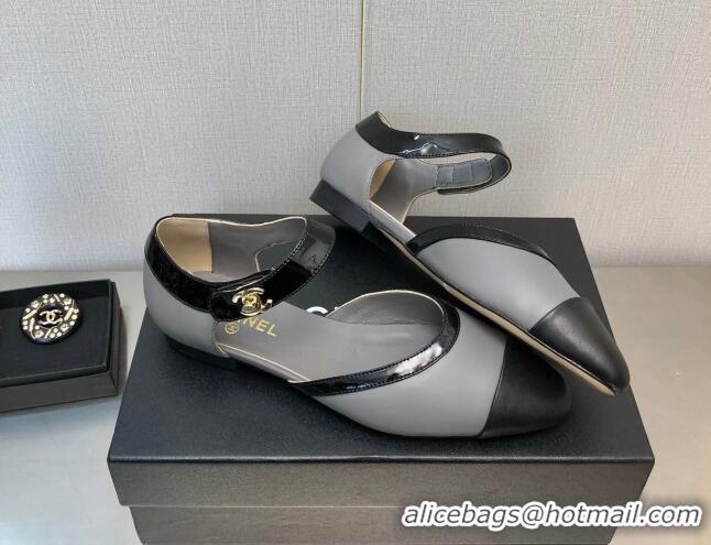 Classic Chanel Lambskin Flat Shoes Gray 0704103