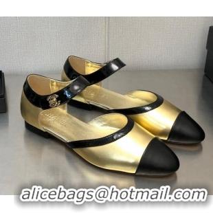 Good Quality Chanel Lambskin Flat Shoes Gold 0704104