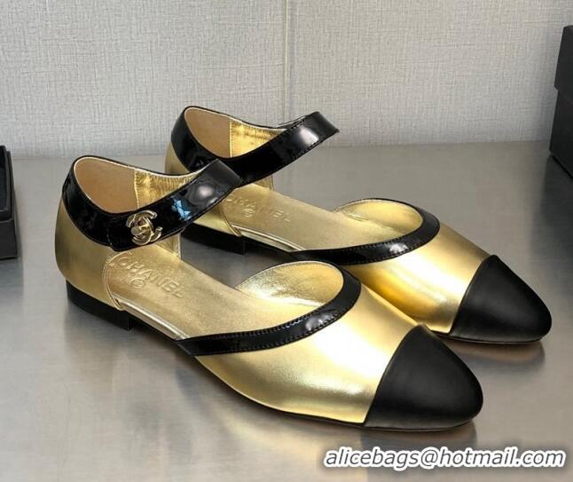 Good Quality Chanel Lambskin Flat Shoes Gold 0704104