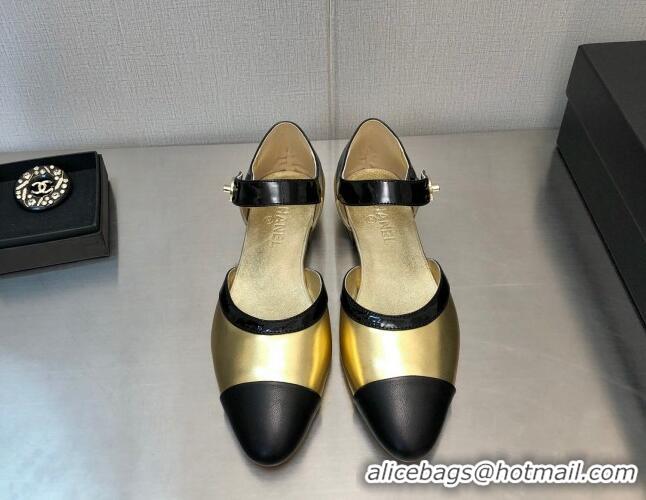 Good Quality Chanel Lambskin Flat Shoes Gold 0704104