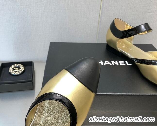 Good Quality Chanel Lambskin Flat Shoes Gold 0704104