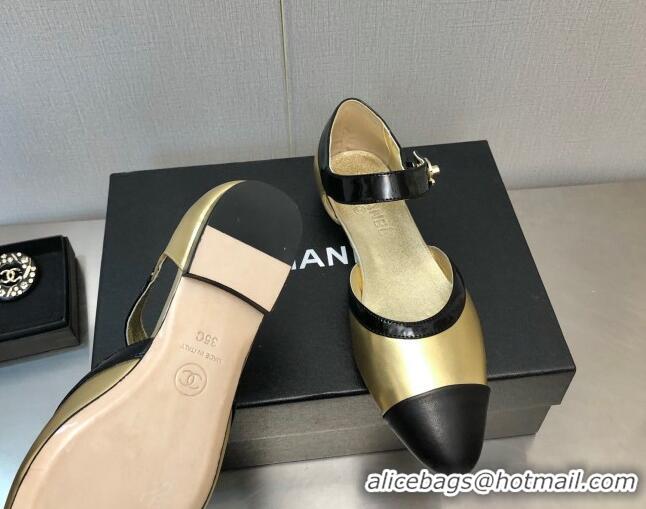 Good Quality Chanel Lambskin Flat Shoes Gold 0704104