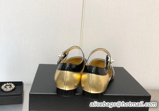 Good Quality Chanel Lambskin Flat Shoes Gold 0704104