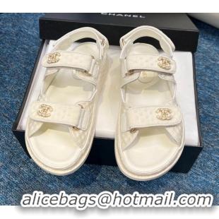 Sophisticated Chanel Knitwear Strap Flat Sandals G35927 White