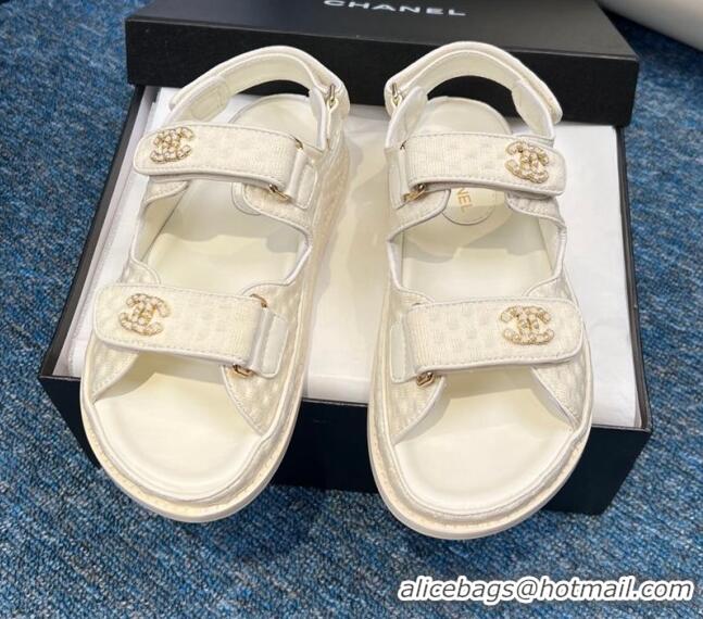 Sophisticated Chanel Knitwear Strap Flat Sandals G35927 White