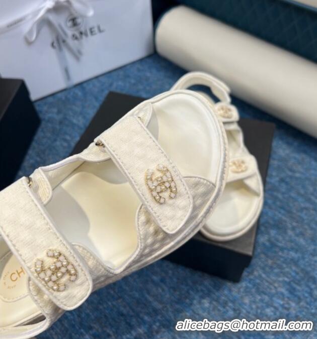 Sophisticated Chanel Knitwear Strap Flat Sandals G35927 White