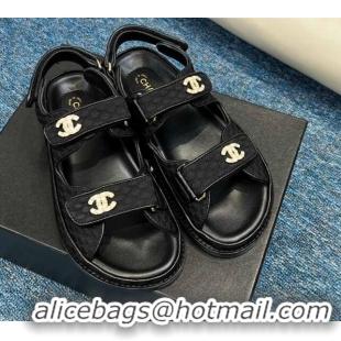 Top Grade Chanel Knitwear Strap Flat Sandals G35927 Black 0706137