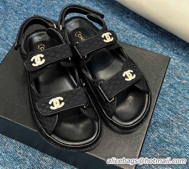 Top Grade Chanel Knitwear Strap Flat Sandals G35927 Black 0706137