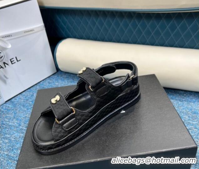 Top Grade Chanel Knitwear Strap Flat Sandals G35927 Black 0706137