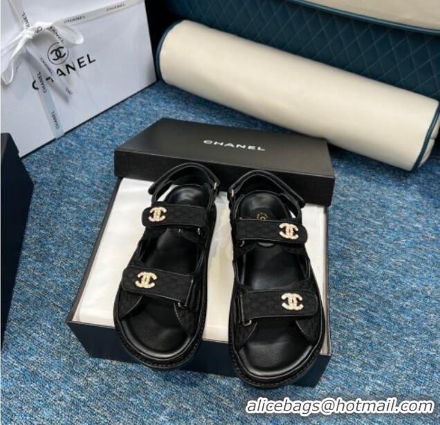 Top Grade Chanel Knitwear Strap Flat Sandals G35927 Black 0706137