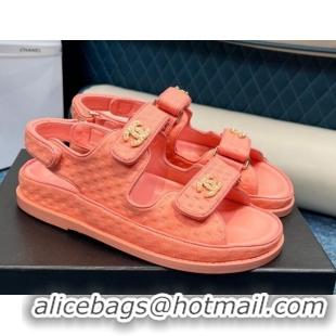 Low Cost Chanel Knitwear Strap Flat Sandals G35927 Orange 706138