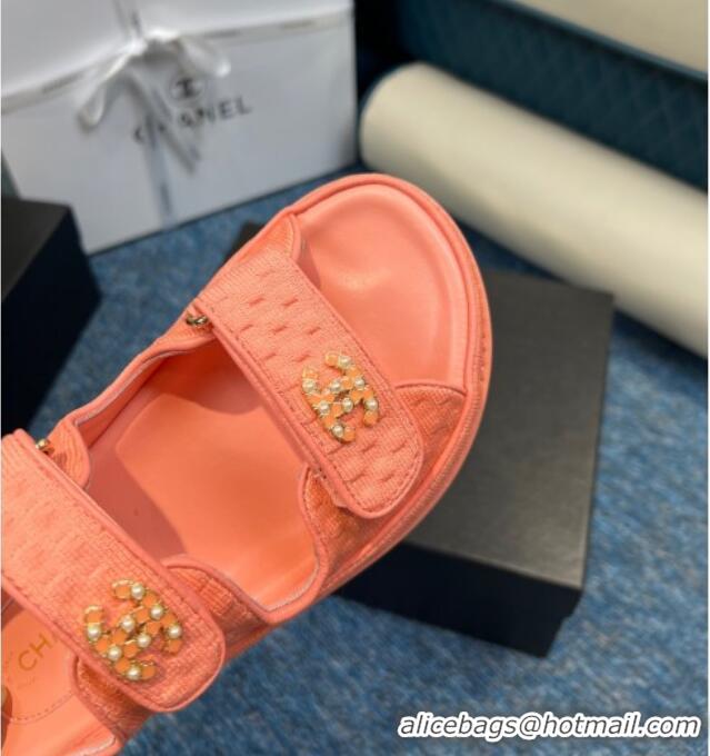 Low Cost Chanel Knitwear Strap Flat Sandals G35927 Orange 706138