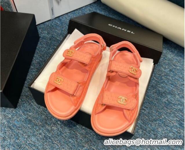 Low Cost Chanel Knitwear Strap Flat Sandals G35927 Orange 706138