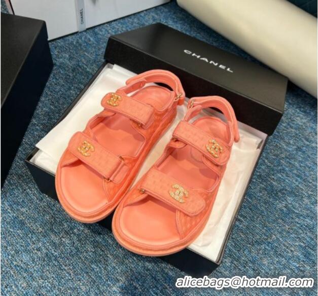 Low Cost Chanel Knitwear Strap Flat Sandals G35927 Orange 706138