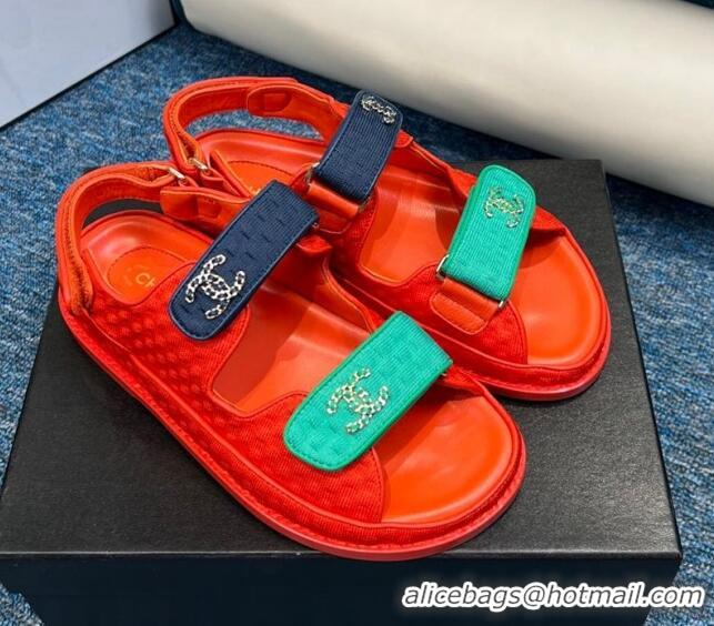 Grade Quality Chanel Knitwear Strap Flat Sandals G35927 Red 0706140