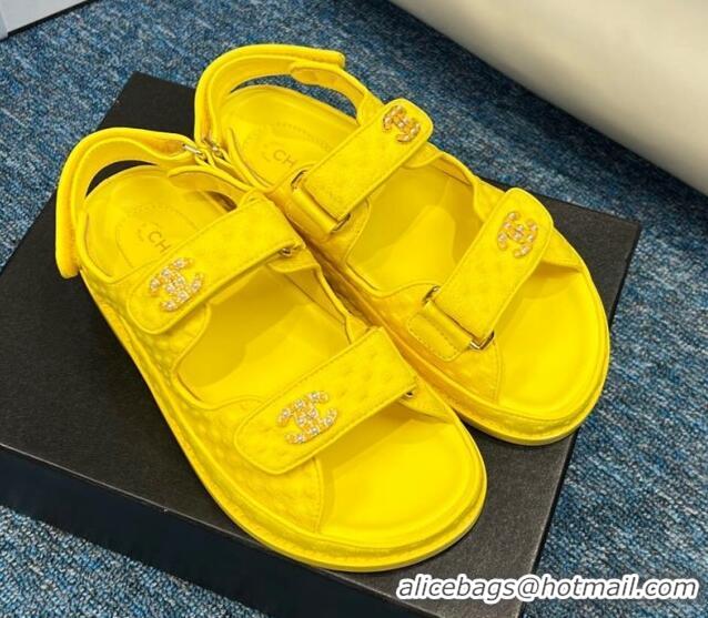 Classic Hot Chanel Knitwear Strap Flat Sandals G35927 Bright Yellow 706142