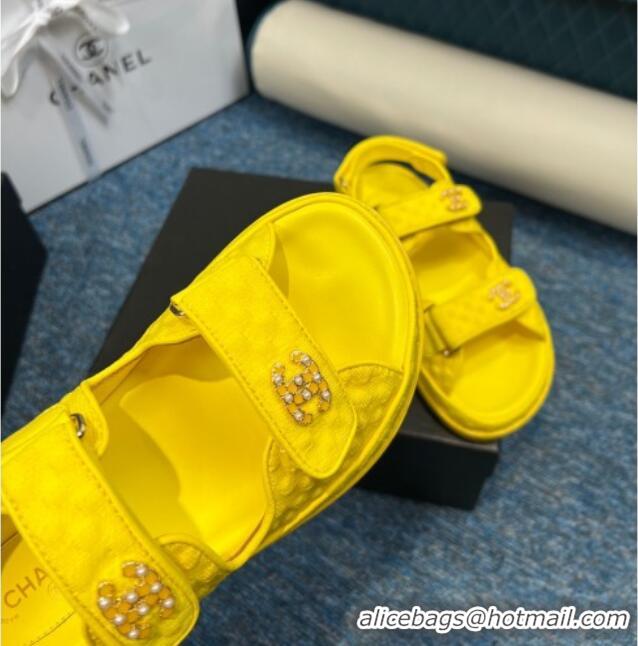 Classic Hot Chanel Knitwear Strap Flat Sandals G35927 Bright Yellow 706142