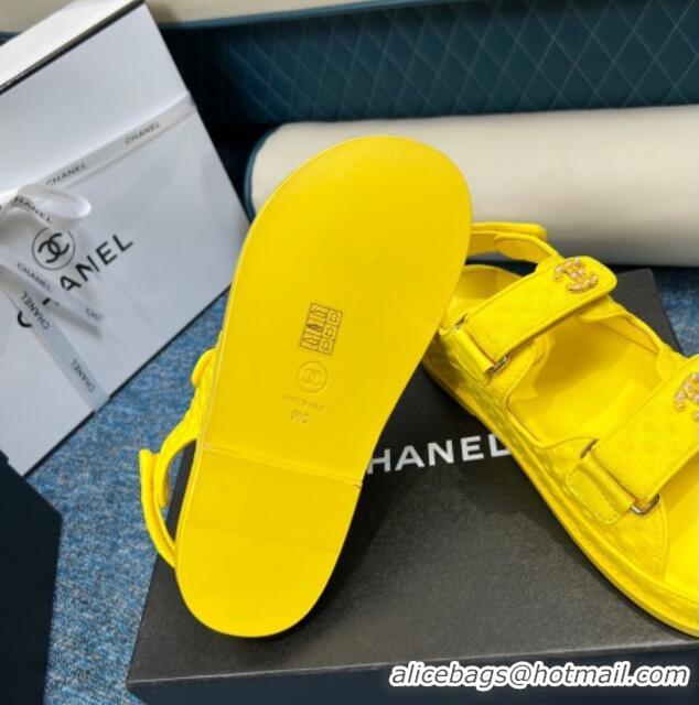 Classic Hot Chanel Knitwear Strap Flat Sandals G35927 Bright Yellow 706142