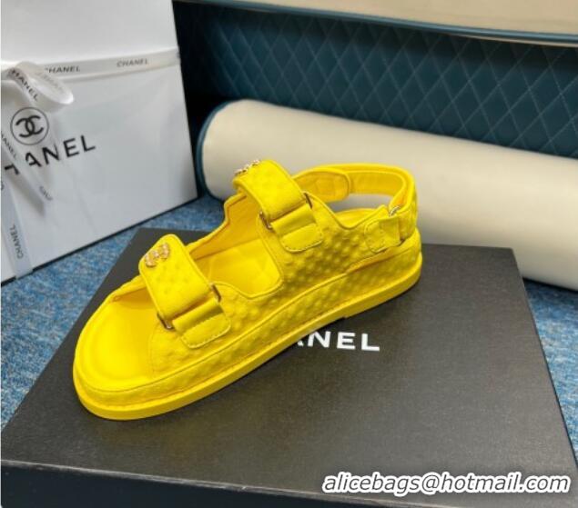 Classic Hot Chanel Knitwear Strap Flat Sandals G35927 Bright Yellow 706142