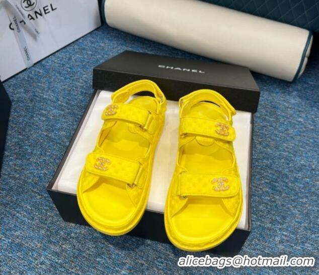 Classic Hot Chanel Knitwear Strap Flat Sandals G35927 Bright Yellow 706142