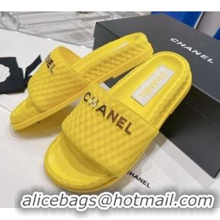 Fashion Chanel Tweed Flat Slide Sandals Yellow 071804