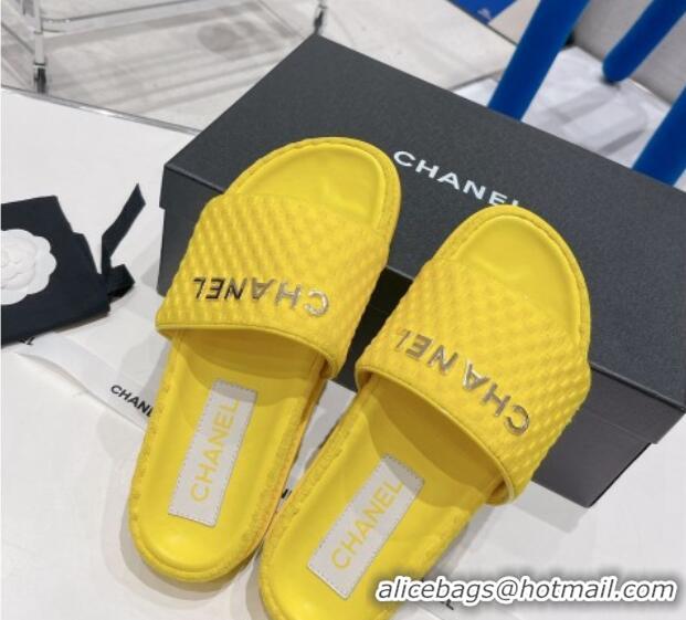 Fashion Chanel Tweed Flat Slide Sandals Yellow 071804