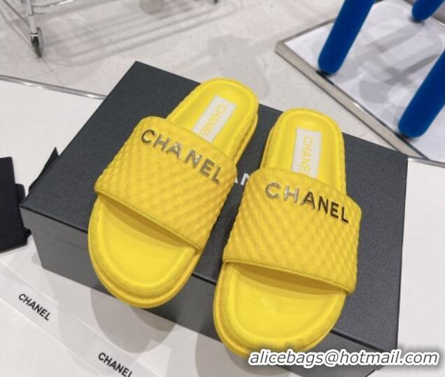 Fashion Chanel Tweed Flat Slide Sandals Yellow 071804