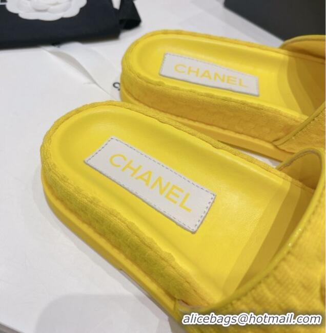 Fashion Chanel Tweed Flat Slide Sandals Yellow 071804