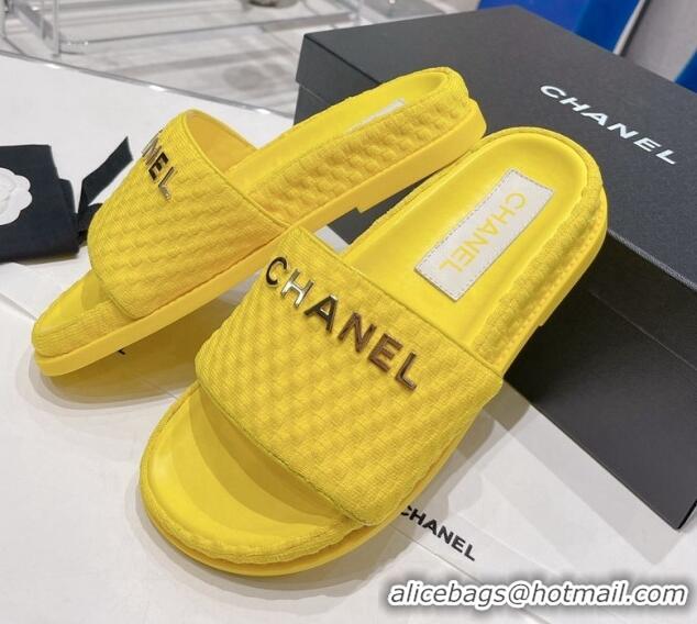 Fashion Chanel Tweed Flat Slide Sandals Yellow 071804