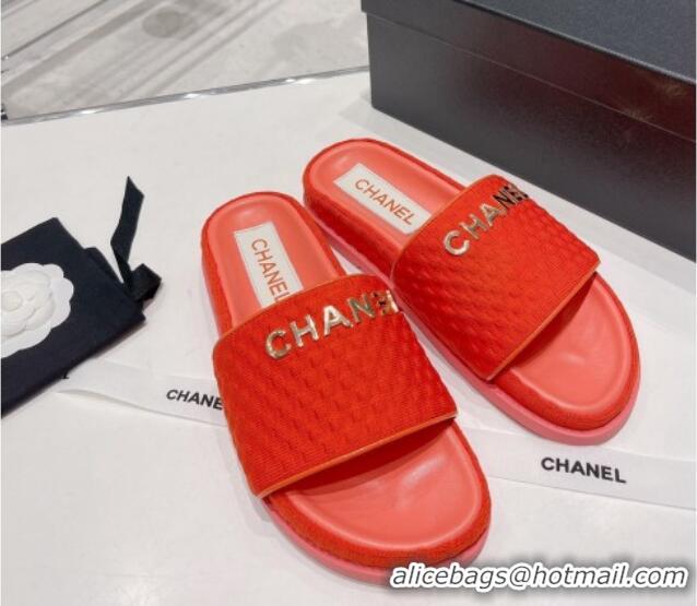 Hot Style Chanel Tweed Flat Slide Sandals Red 071805