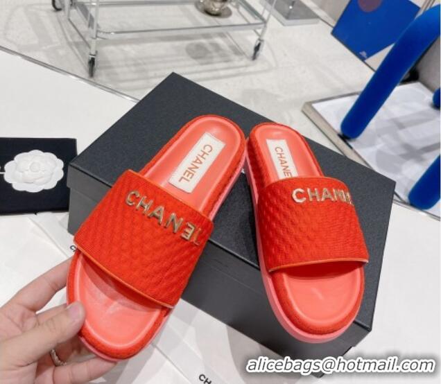 Hot Style Chanel Tweed Flat Slide Sandals Red 071805