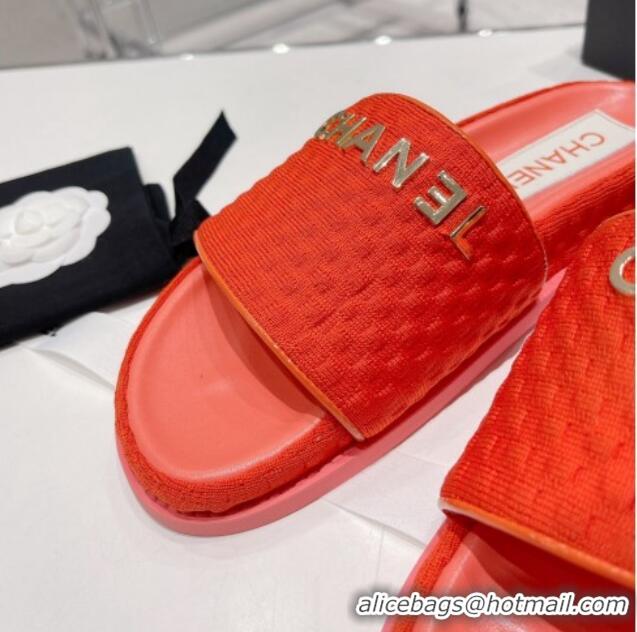 Hot Style Chanel Tweed Flat Slide Sandals Red 071805