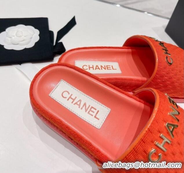 Hot Style Chanel Tweed Flat Slide Sandals Red 071805