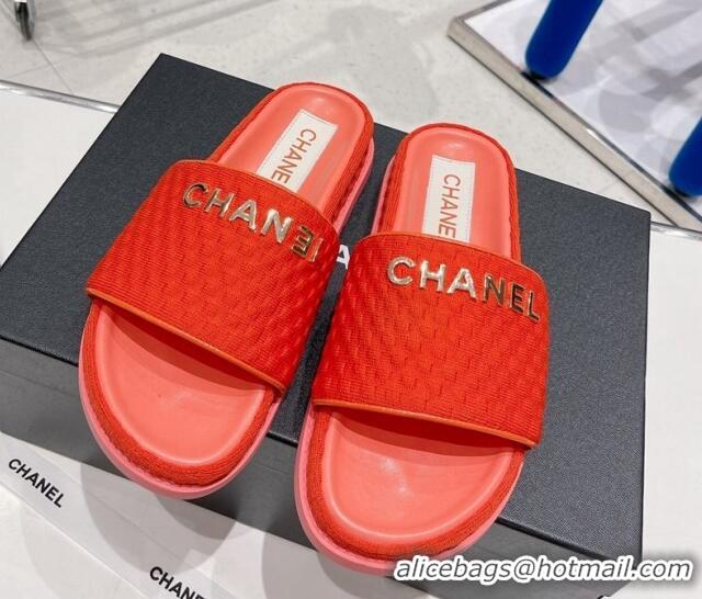 Hot Style Chanel Tweed Flat Slide Sandals Red 071805