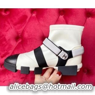 Best Price Chanel Leather Strap Wrap Ankle Boots White 071810