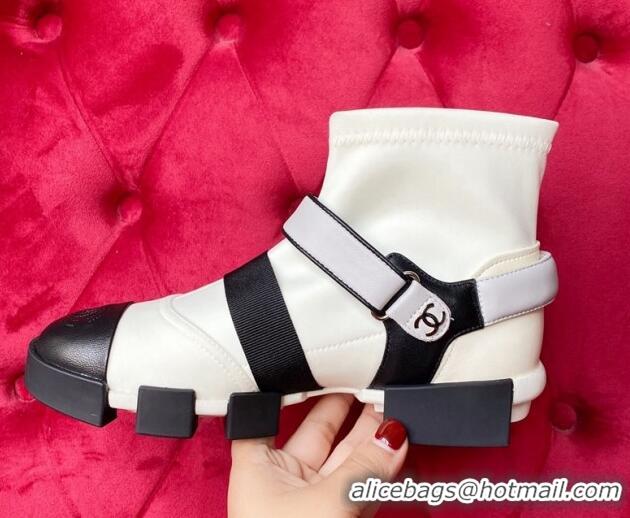 Best Price Chanel Leather Strap Wrap Ankle Boots White 071810