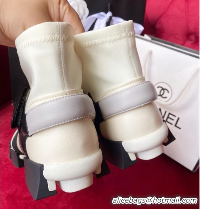 Best Price Chanel Leather Strap Wrap Ankle Boots White 071810