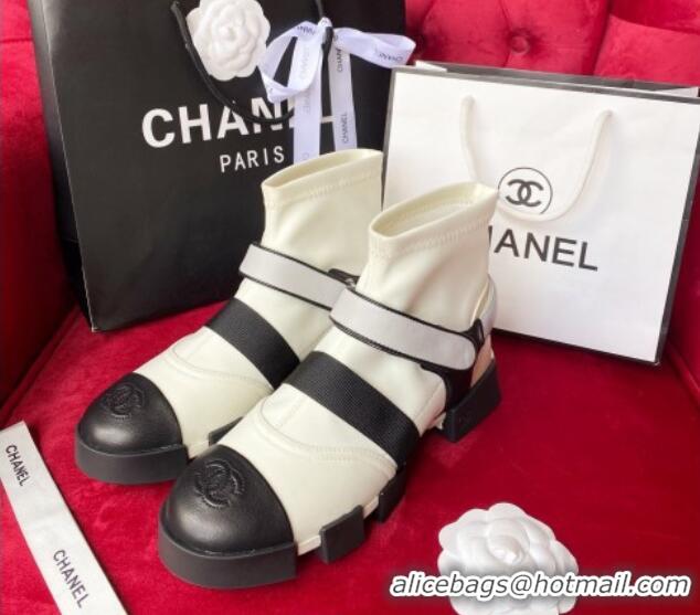 Best Price Chanel Leather Strap Wrap Ankle Boots White 071810