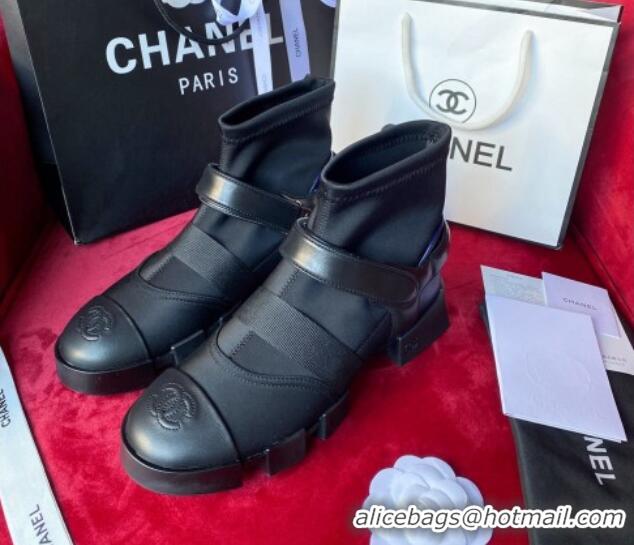 Purchase Chanel Leather Strap Wrap Ankle Boots Black 071811